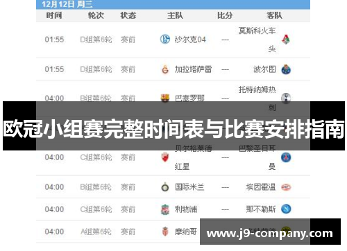 欧冠小组赛完整时间表与比赛安排指南